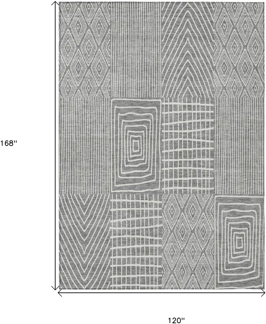 Gray And Ivory Geometric Washable Indoor Outdoor Area Rug Photo 3