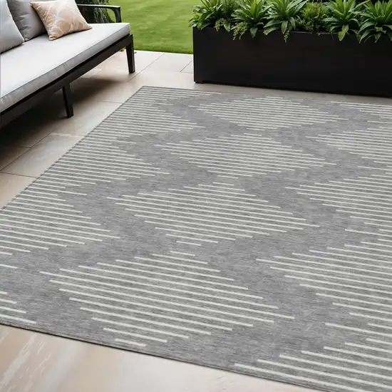 Gray And Ivory Geometric Washable Indoor Outdoor Area Rug Photo 1