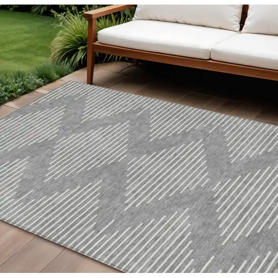 Gray And Ivory Geometric Washable Indoor Outdoor Area Rug Photo 1