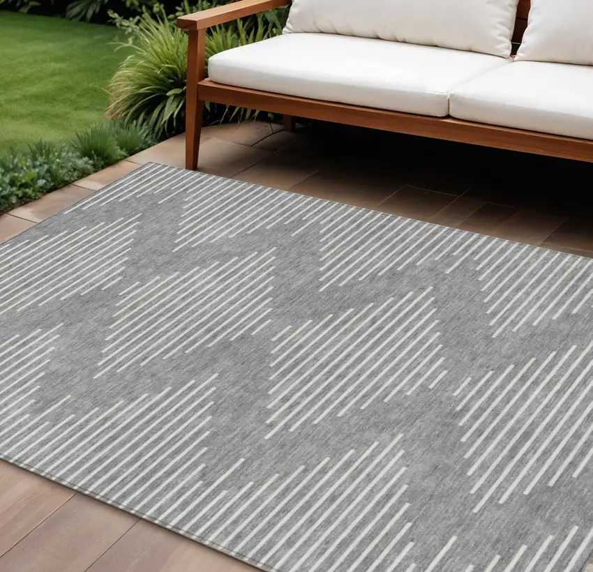 Gray And Ivory Geometric Washable Indoor Outdoor Area Rug Photo 1