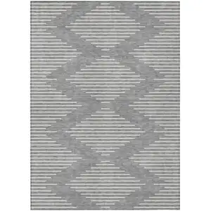 Photo of Gray And Ivory Geometric Washable Indoor Outdoor Area Rug