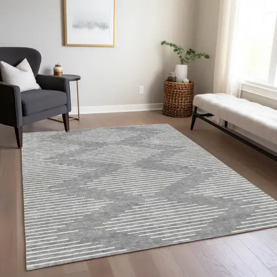 Gray And Ivory Geometric Washable Indoor Outdoor Area Rug Photo 8