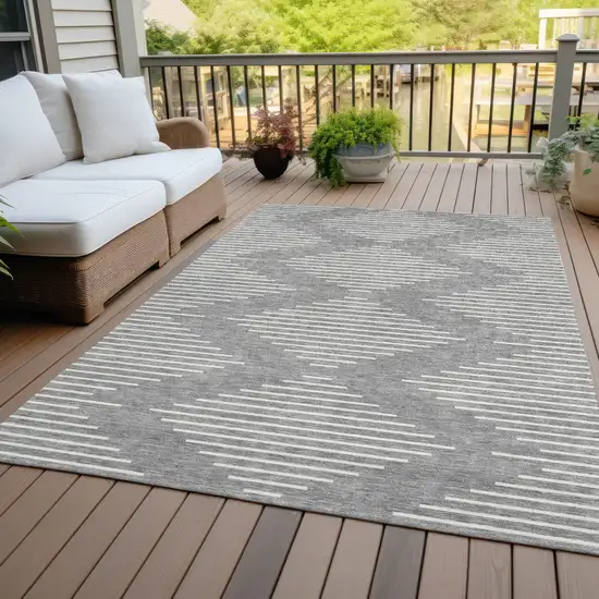 Gray And Ivory Geometric Washable Indoor Outdoor Area Rug Photo 7