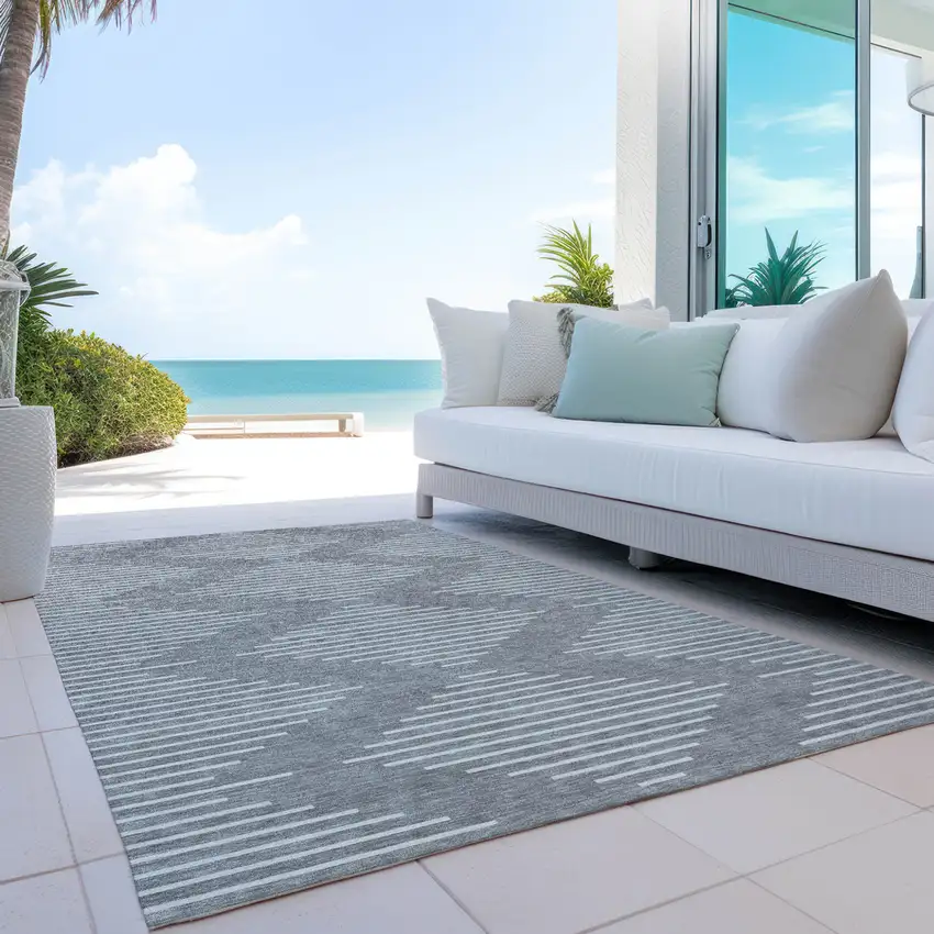 Gray And Ivory Geometric Washable Indoor Outdoor Area Rug Photo 9