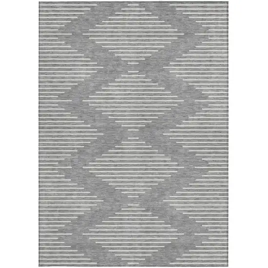 Gray And Ivory Geometric Washable Indoor Outdoor Area Rug Photo 6
