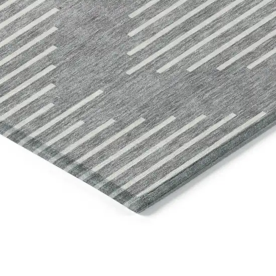 Gray And Ivory Geometric Washable Indoor Outdoor Area Rug Photo 4