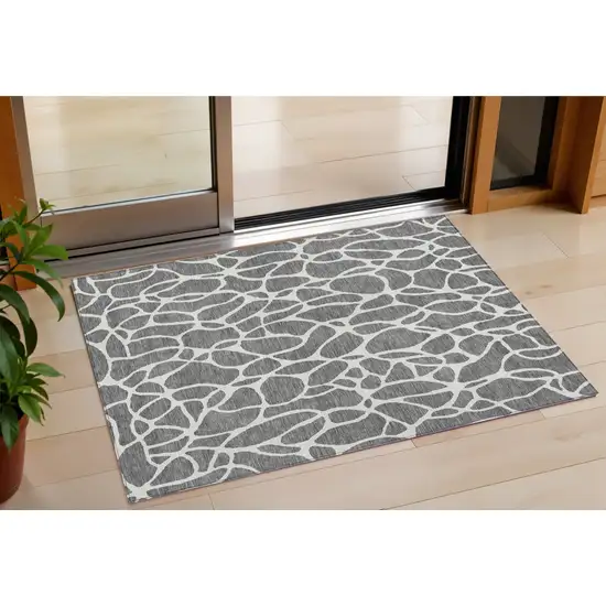 Gray And Ivory Geometric Washable Indoor Outdoor Area Rug Photo 1