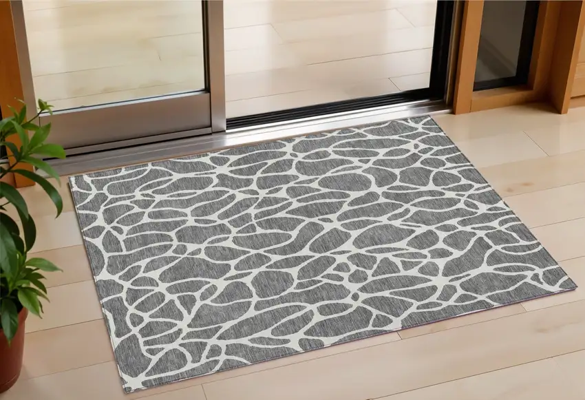 Gray And Ivory Geometric Washable Indoor Outdoor Area Rug Photo 1