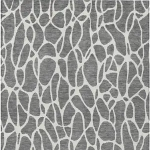 Photo of Gray And Ivory Geometric Washable Indoor Outdoor Area Rug