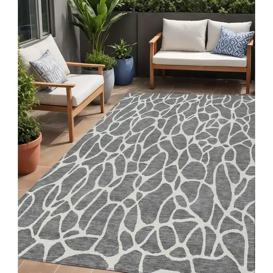 Gray And Ivory Geometric Washable Indoor Outdoor Area Rug Photo 1