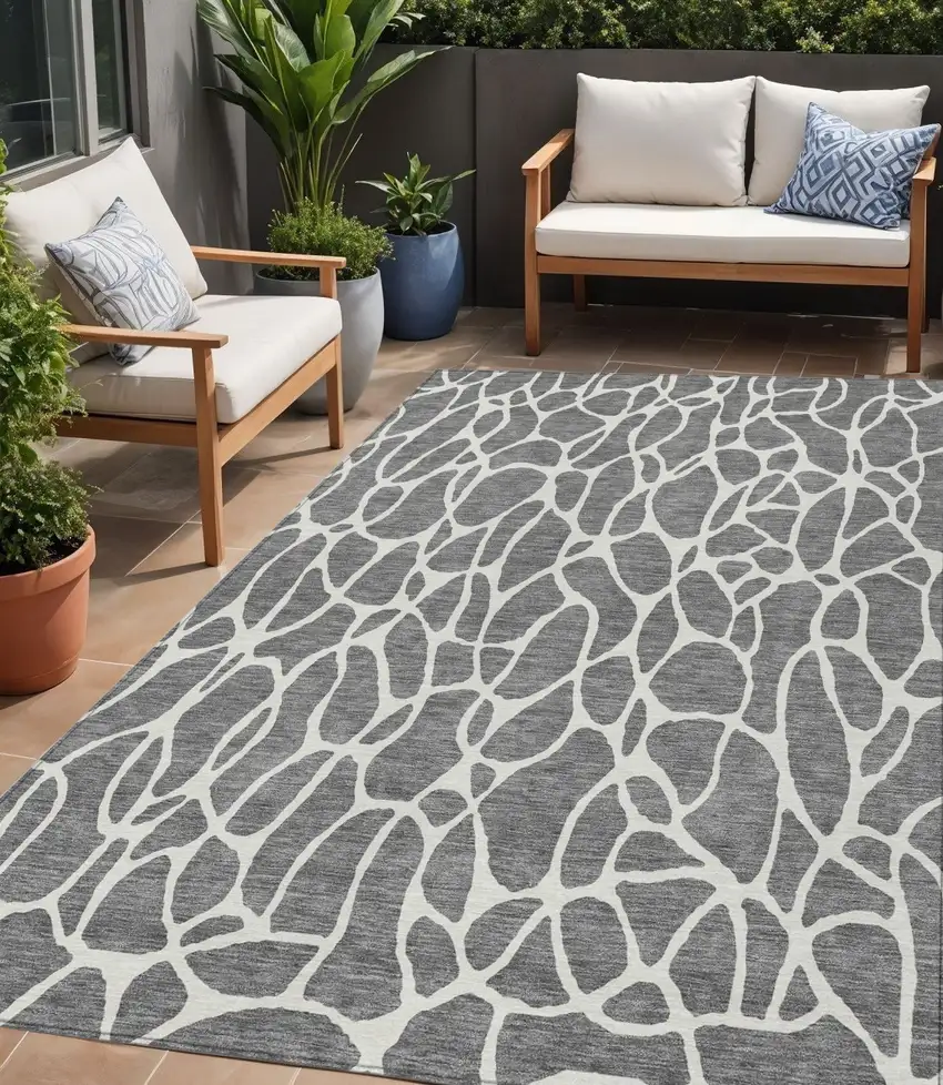 Gray And Ivory Geometric Washable Indoor Outdoor Area Rug Photo 1