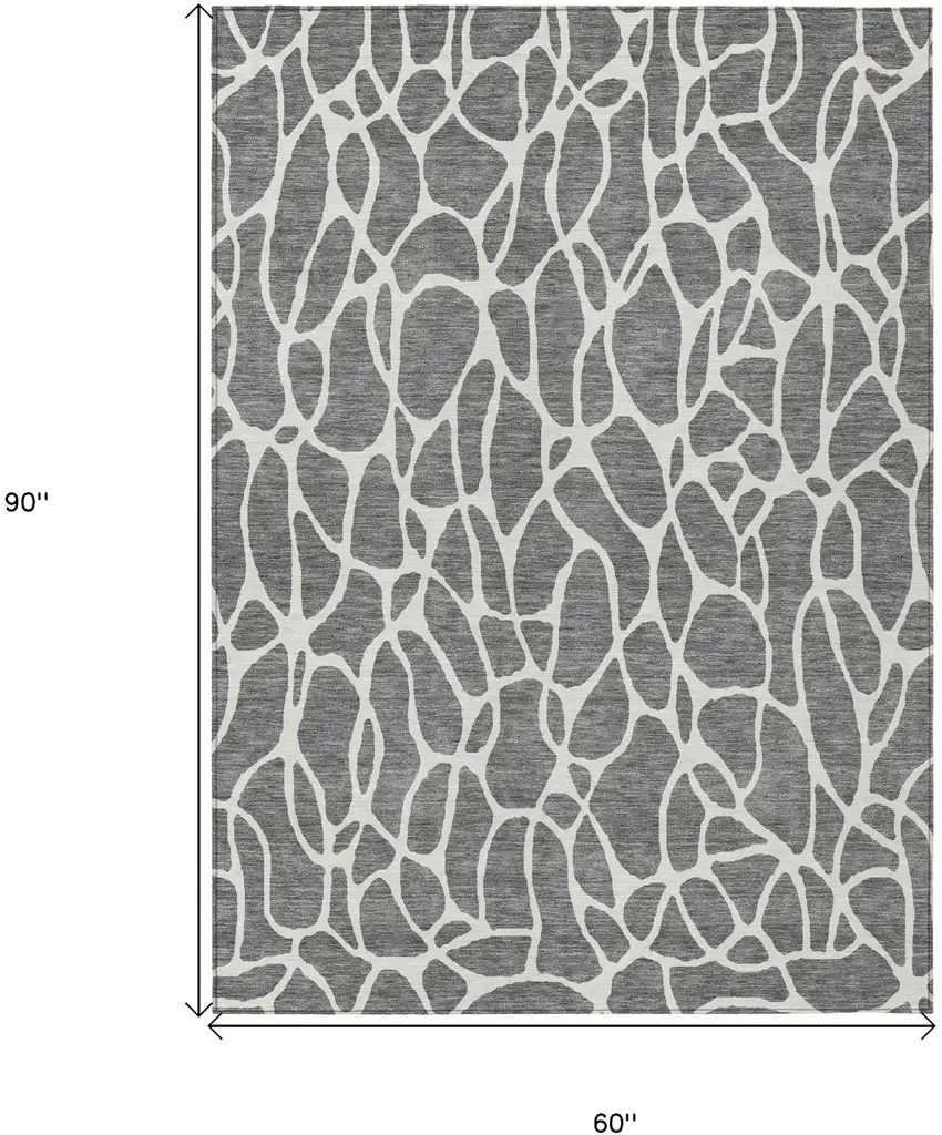 Gray And Ivory Geometric Washable Indoor Outdoor Area Rug Photo 3