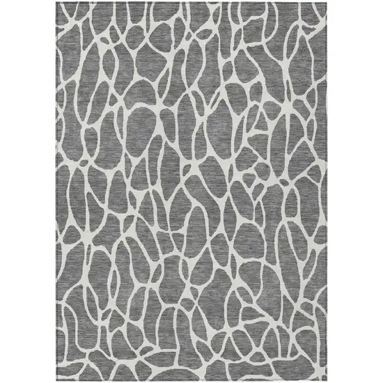 Gray And Ivory Geometric Washable Indoor Outdoor Area Rug Photo 2
