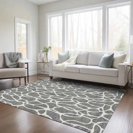 Gray And Ivory Geometric Washable Indoor Outdoor Area Rug Photo 9