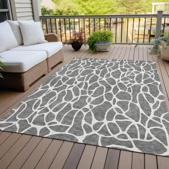 Gray And Ivory Geometric Washable Indoor Outdoor Area Rug Photo 8