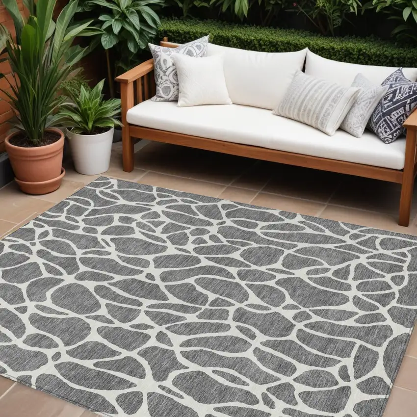 Gray And Ivory Geometric Washable Indoor Outdoor Area Rug Photo 1
