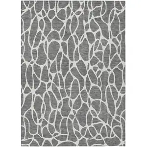 Photo of Gray And Ivory Geometric Washable Indoor Outdoor Area Rug