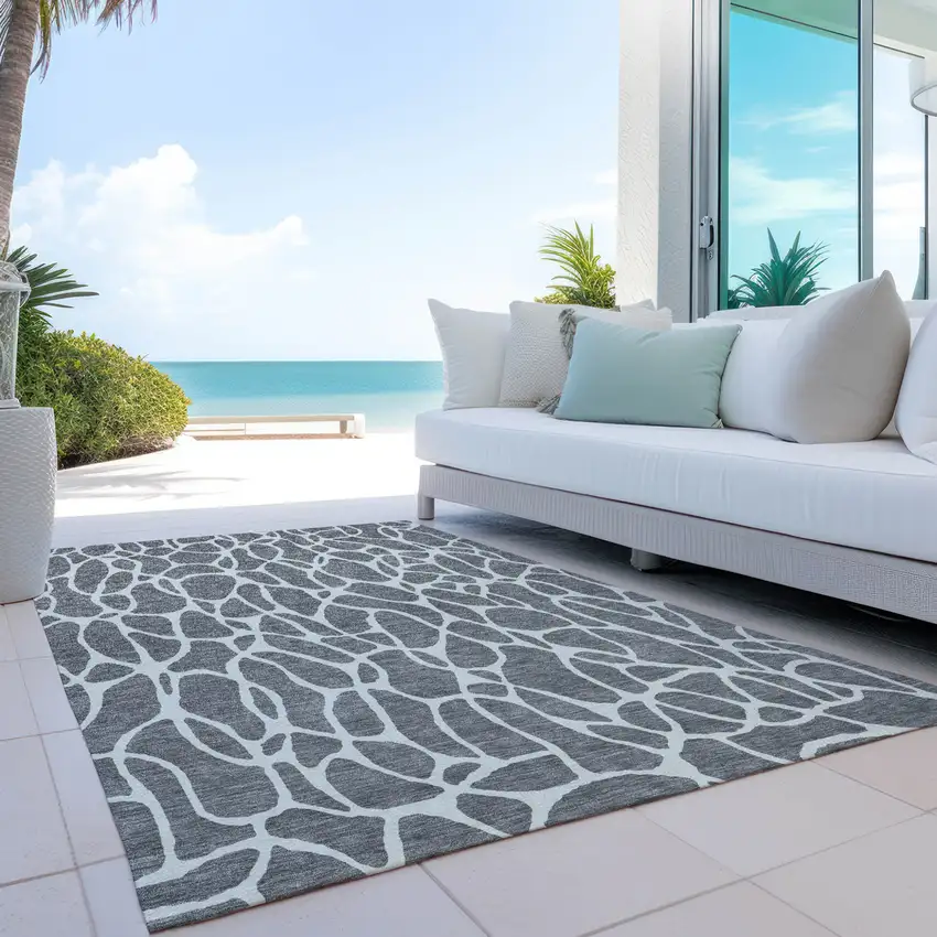 Gray And Ivory Geometric Washable Indoor Outdoor Area Rug Photo 9