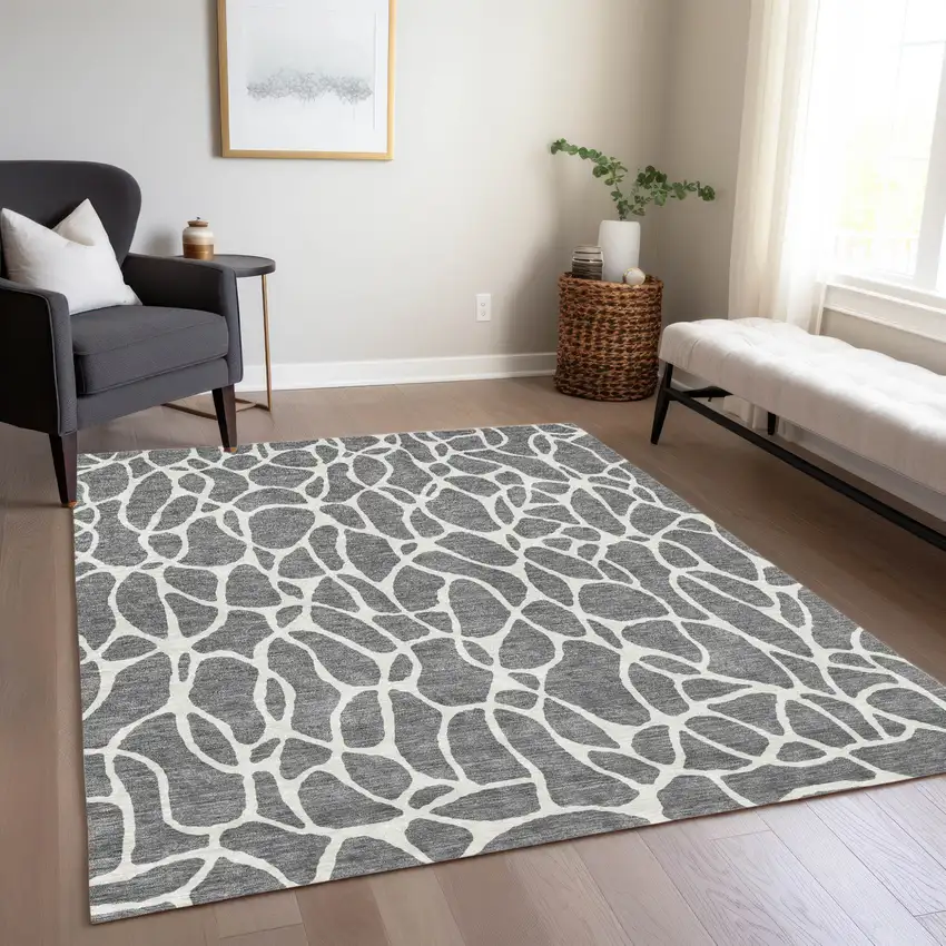 Gray And Ivory Geometric Washable Indoor Outdoor Area Rug Photo 8