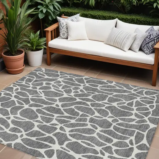 Gray And Ivory Geometric Washable Indoor Outdoor Area Rug Photo 1