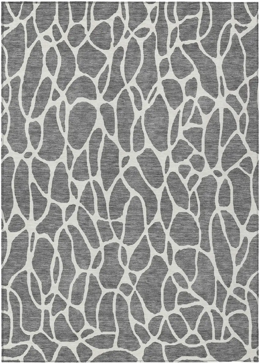 Gray And Ivory Geometric Washable Indoor Outdoor Area Rug Photo 2