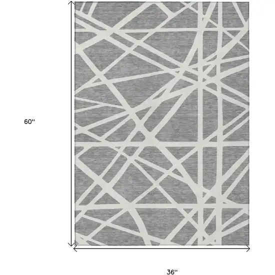 Gray And Ivory Geometric Washable Indoor Outdoor Area Rug Photo 3
