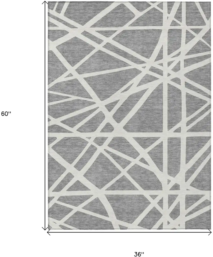 Gray And Ivory Geometric Washable Indoor Outdoor Area Rug Photo 3