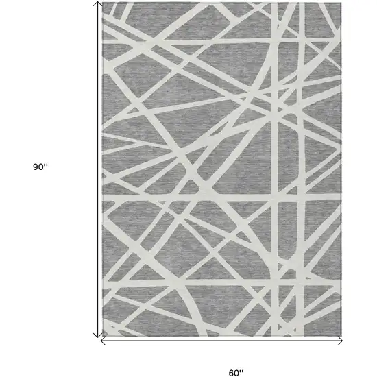 Gray And Ivory Geometric Washable Indoor Outdoor Area Rug Photo 3
