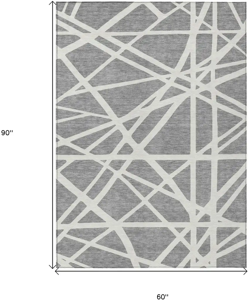 Gray And Ivory Geometric Washable Indoor Outdoor Area Rug Photo 3
