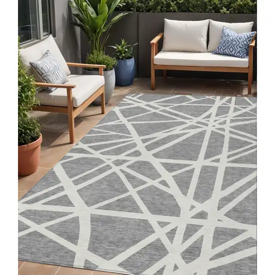 Gray And Ivory Geometric Washable Indoor Outdoor Area Rug Photo 1