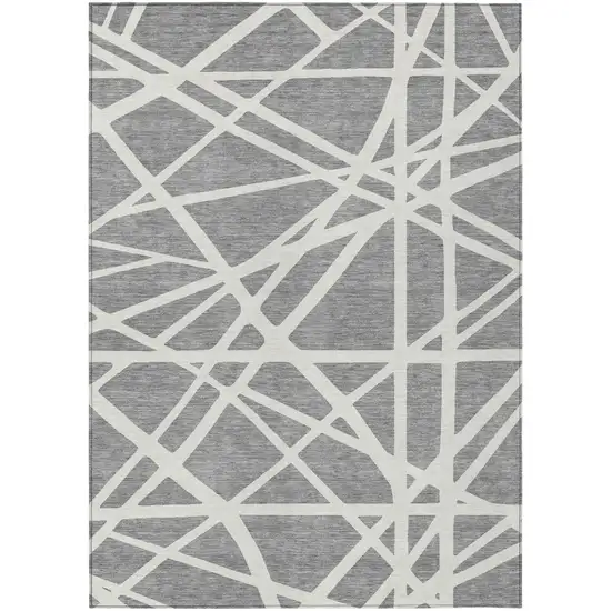 Gray And Ivory Geometric Washable Indoor Outdoor Area Rug Photo 2