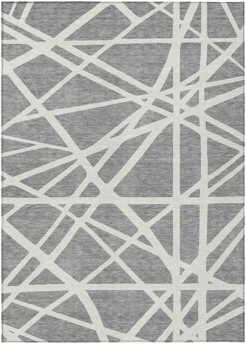 Gray And Ivory Geometric Washable Indoor Outdoor Area Rug Photo 2