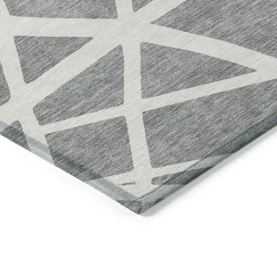 Gray And Ivory Geometric Washable Indoor Outdoor Area Rug Photo 4