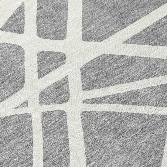 Gray And Ivory Geometric Washable Indoor Outdoor Area Rug Photo 7
