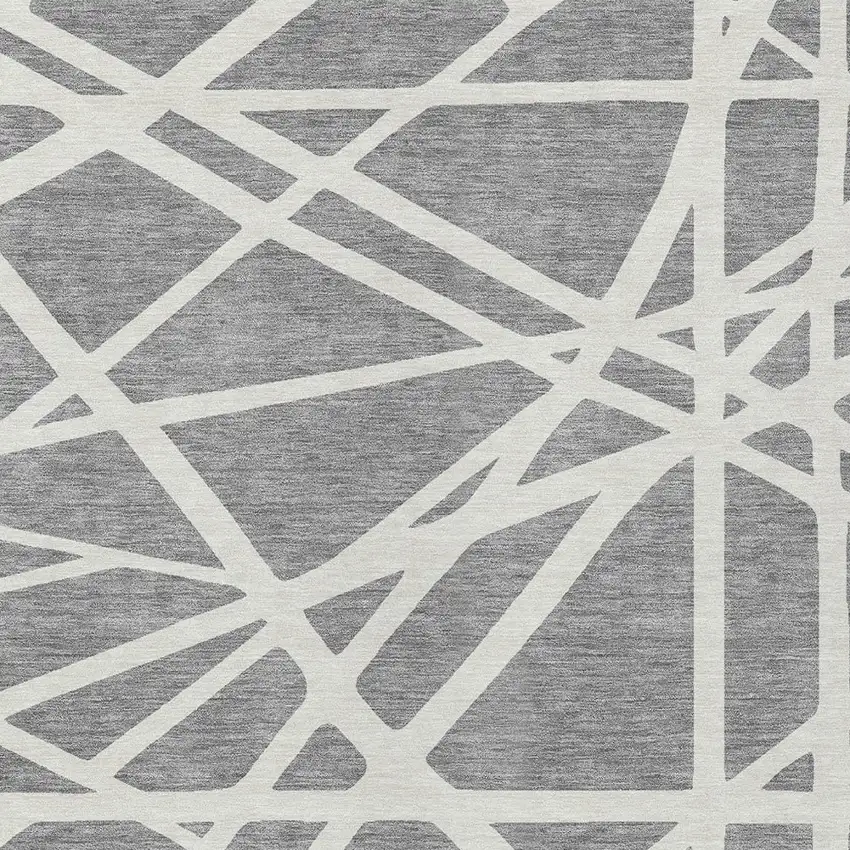 Gray And Ivory Geometric Washable Indoor Outdoor Area Rug Photo 6