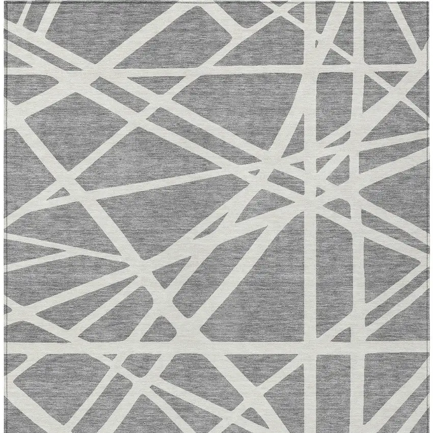 Gray And Ivory Geometric Washable Indoor Outdoor Area Rug Photo 8