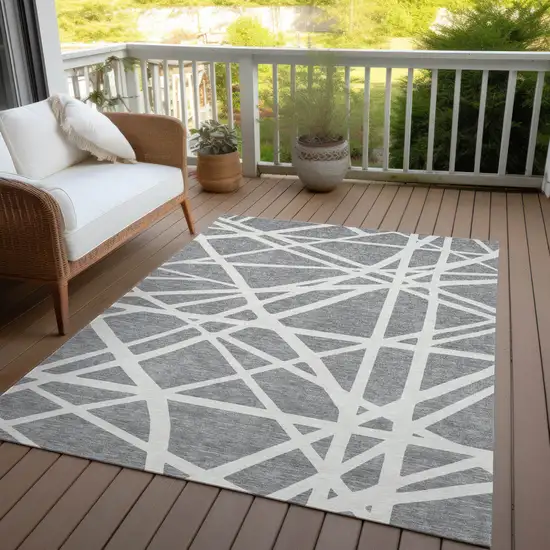 Gray And Ivory Geometric Washable Indoor Outdoor Area Rug Photo 9