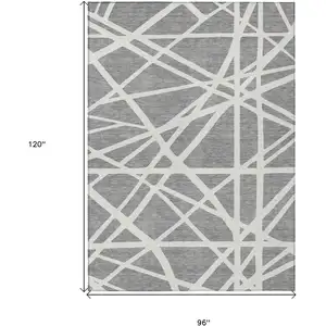 Photo of Gray And Ivory Geometric Washable Indoor Outdoor Area Rug
