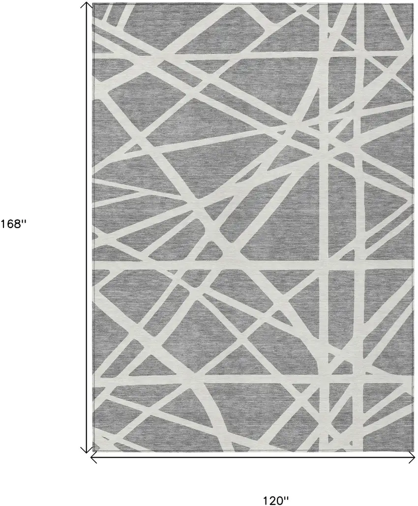 Gray And Ivory Geometric Washable Indoor Outdoor Area Rug Photo 3