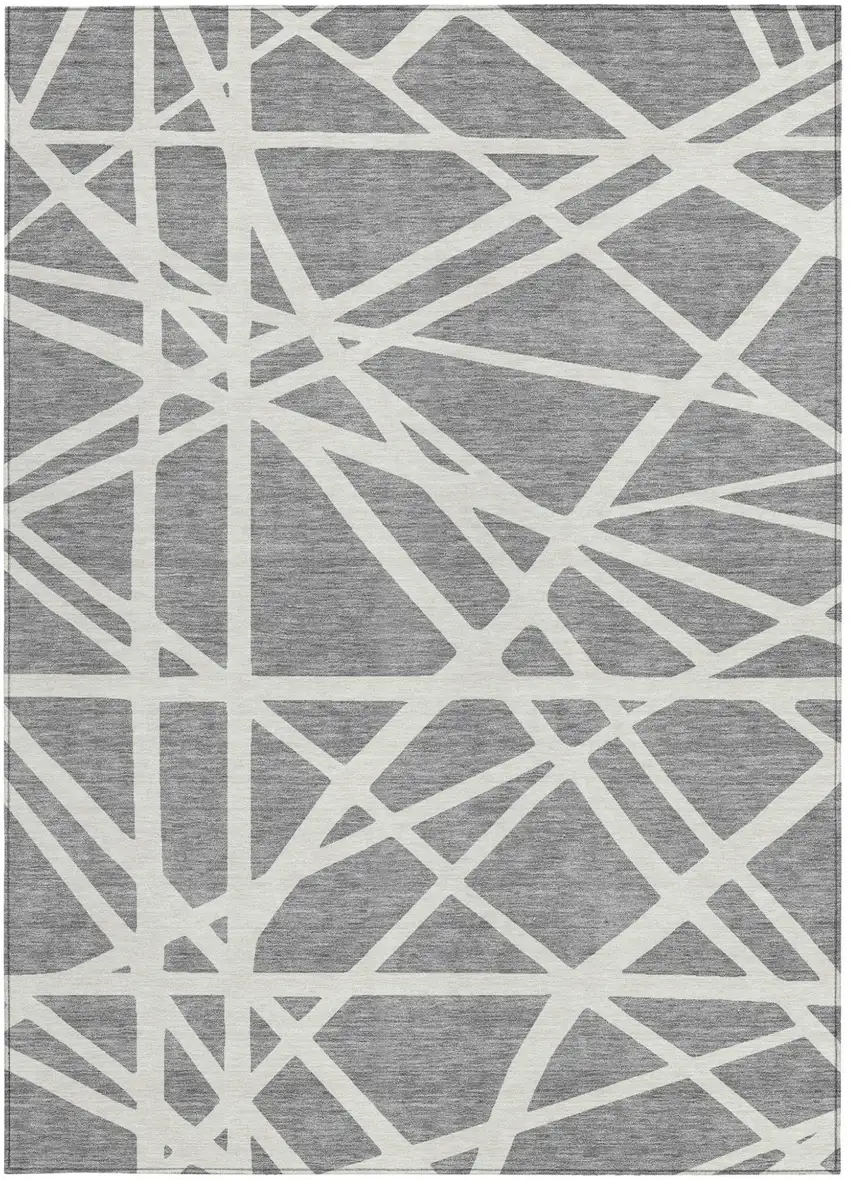 Gray And Ivory Geometric Washable Indoor Outdoor Area Rug Photo 8