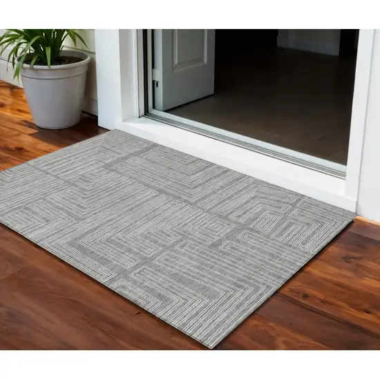 Gray And Ivory Geometric Washable Indoor Outdoor Area Rug Photo 1