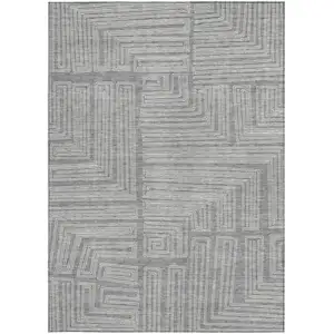 Photo of Gray And Ivory Geometric Washable Indoor Outdoor Area Rug