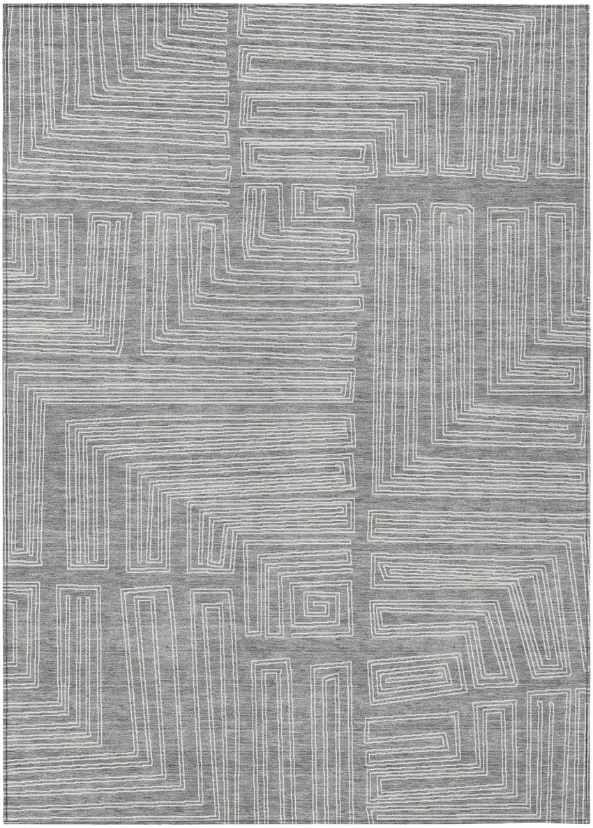 Gray And Ivory Geometric Washable Indoor Outdoor Area Rug Photo 2