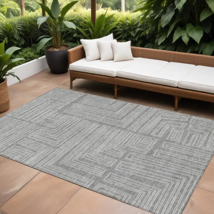 Gray And Ivory Geometric Washable Indoor Outdoor Area Rug Photo 1