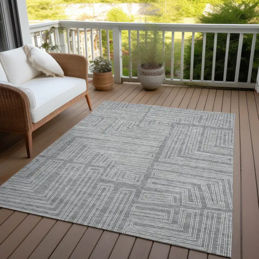 Gray And Ivory Geometric Washable Indoor Outdoor Area Rug Photo 7