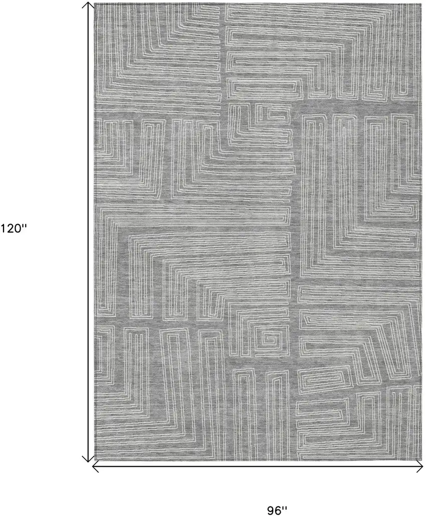 Gray And Ivory Geometric Washable Indoor Outdoor Area Rug Photo 7