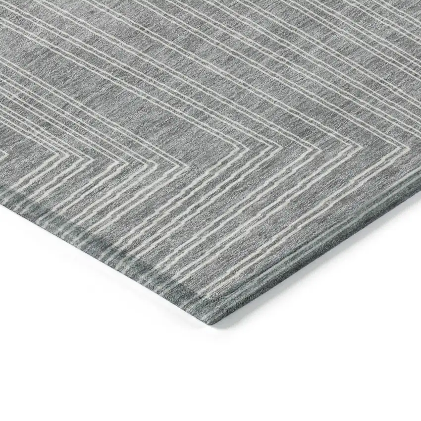Gray And Ivory Geometric Washable Indoor Outdoor Area Rug Photo 4