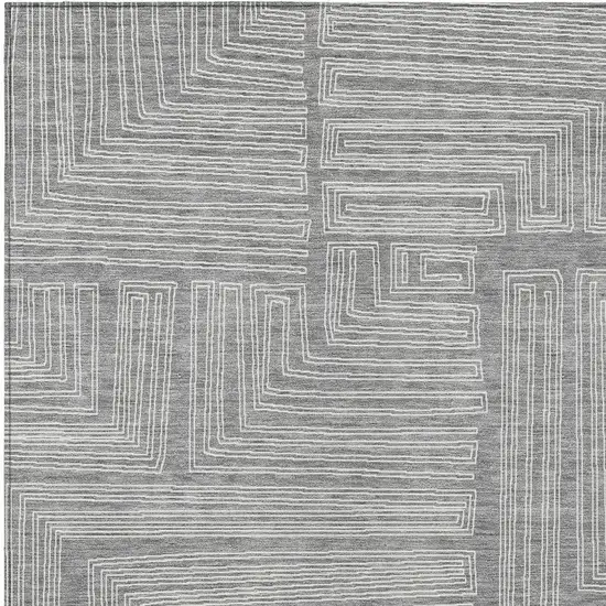 Gray And Ivory Geometric Washable Indoor Outdoor Area Rug Photo 5