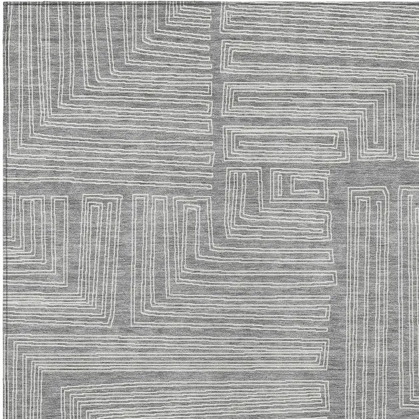 Gray And Ivory Geometric Washable Indoor Outdoor Area Rug Photo 5