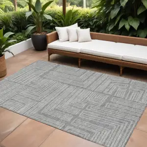 Photo of Gray And Ivory Geometric Washable Indoor Outdoor Area Rug
